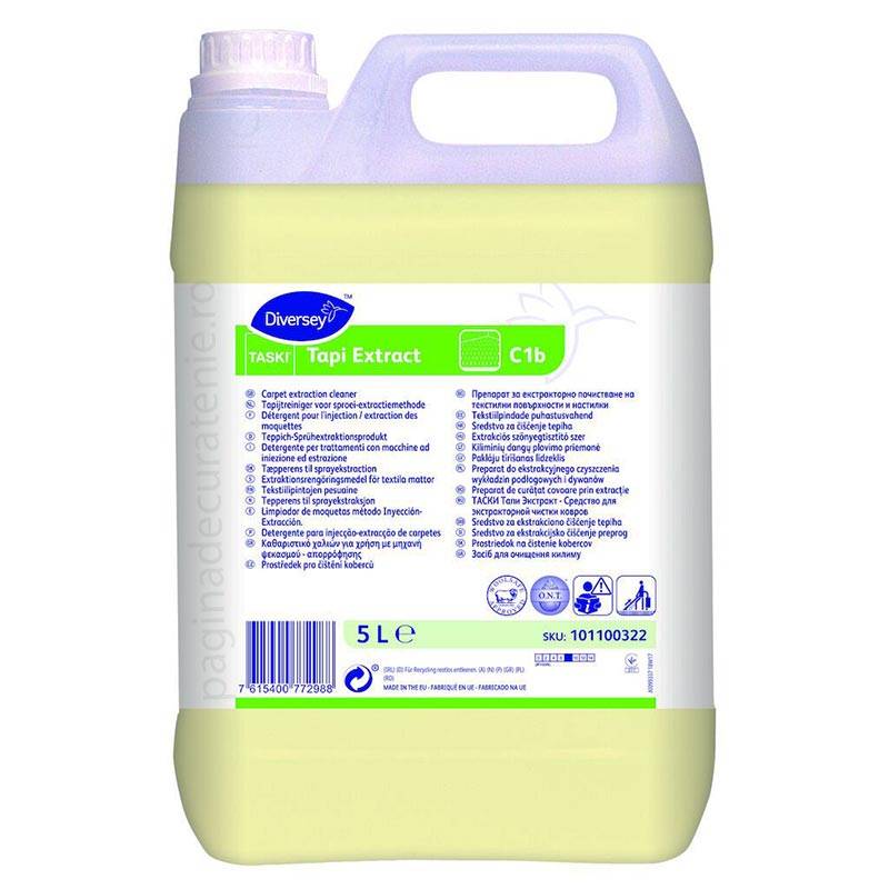 Tapi Extract 5L detergent pentru curățarea covoarelor, mochetelor și tapițeriilor prin metoda injecție-extracție.